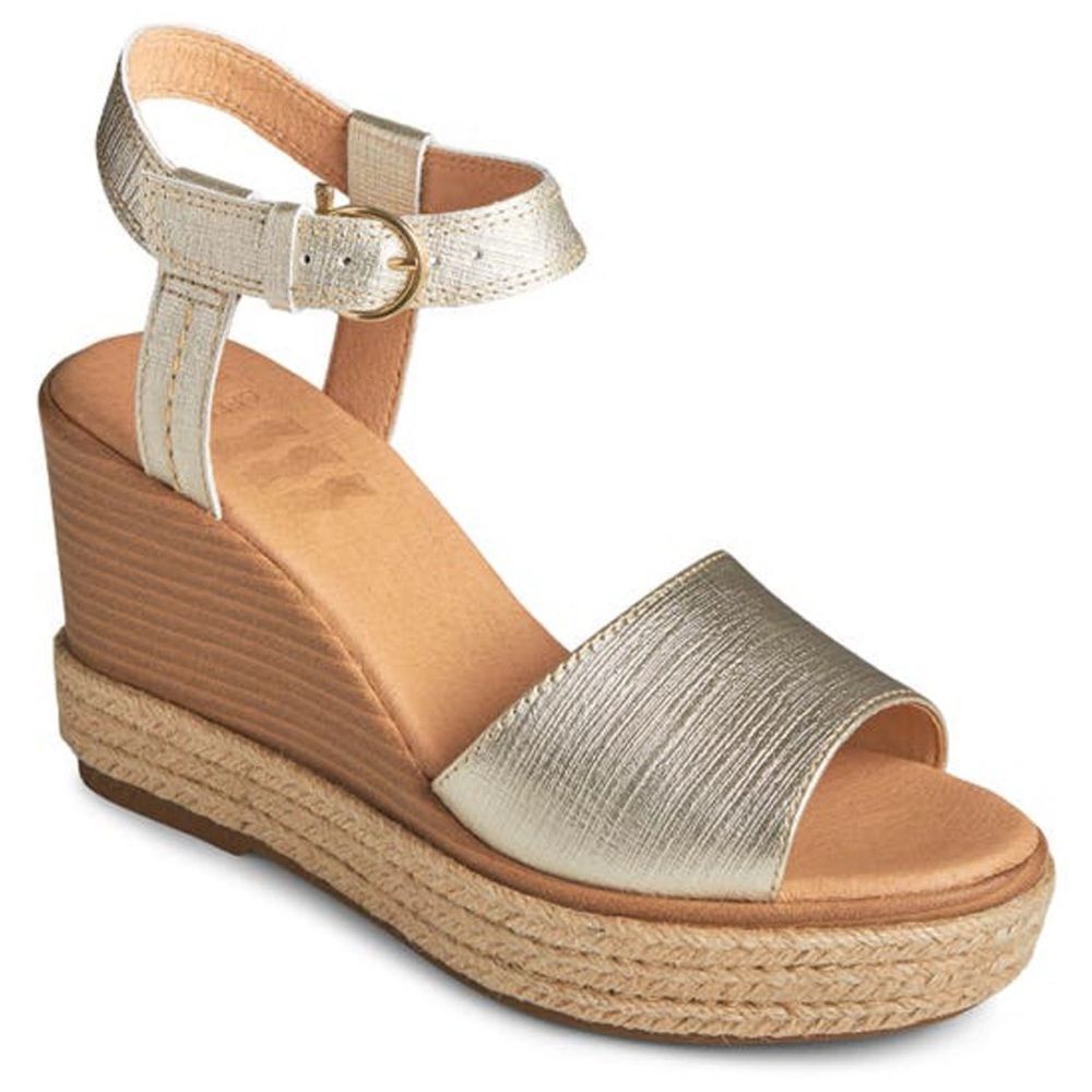 New Sperry Metallic Gold Wedge Sandals size 10